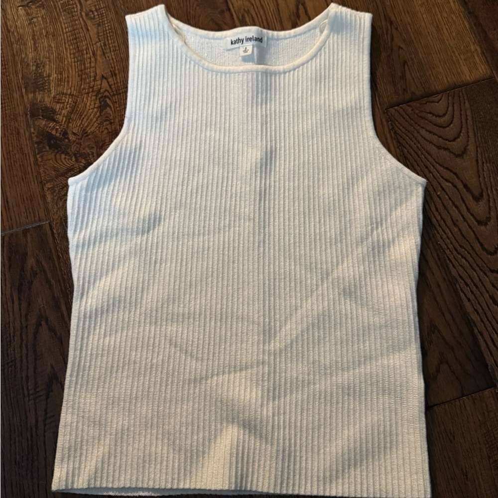 Kathy Ireland Classic Beige Ribbed Tank Top Size Small